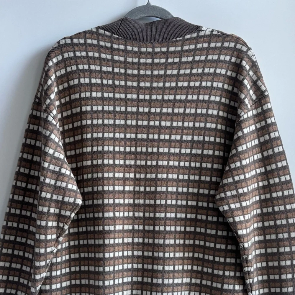 Aritzia Babaton Lacer Merino Wool Cardigan Sweater Brown White Checkered Small - Picture 8 of 17